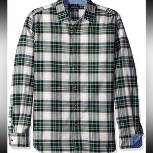 NAUTICA Mens M SLIM FIT PLAID SHIRT Pacific Pine Green COTTON